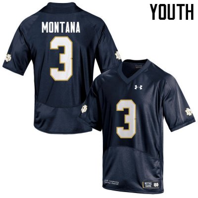 Notre Dame Fighting Irish Youth Joe Montana #3 Navy Blue Under Armour Authentic Stitched College NCAA Football Jersey YFS7399CW